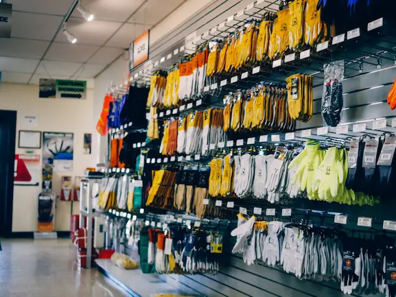Driving, MIG welding, TIG welding, Stick welding, and work gloves on display at General Air's Pueblo retail location.
